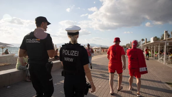 Auch deutsche Polizisten patrouillieren im Sommer an der Playa. (Archivfoto) - © Clara Margais/dpa