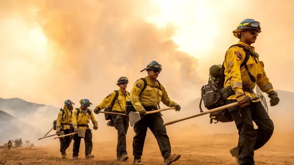 Mehr als 2.000 Einsatzkr&auml;fte k&auml;mpfen gegen das &laquo;Gifford Fire&raquo; in einem Waldgebiet nahe Santa Barbara. - &copy; Noah Berger/AP/dpa
