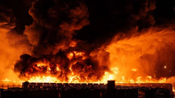 Kilometerweit war die Rauchsäule nach dem Feuer in Ahlen zu sehen. Jetzt steht die ungefähre Schadenshöhe fest. - © Guido Kirchner/dpa