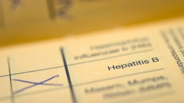 Der Schriftzug "Hepatitis B" in einem Impfpass. Hepatitis B kann Leberkrebs verursachen. - &copy; picture alliance / dpa