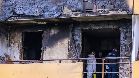 Die Kriminalpolizei will die Ursache des Brandes klären, bei dem drei Menschen ums Leben kamen. - © Patrick Pleul/dpa