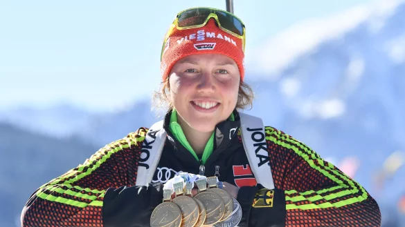Bei der WM 2017 gewann Laura Dahlmeier sechs Medaillen in sechs Rennen. - © Martin Schutt/dpa-Zentralbild/dpa