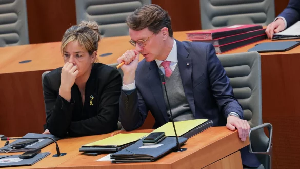 Die stellvertretende Ministerpräsidentin Mona Neubaur (Grüne) fordert von Unionskanzlerkandidat Friedrich Merz, keine Stimmen der AfD für seine Initiativen in Kauf zu nehmen. - © Rolf Vennenbernd/dpa