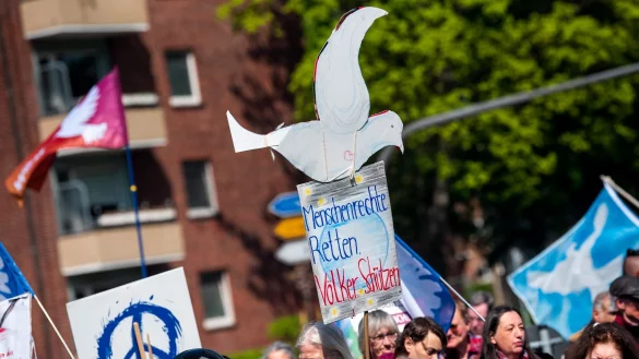 Die Teilnehmer der Osterm&auml;rsche - hier in Hamburg - w&uuml;nschen sich weltweiten Frieden. Die Realit&auml;t sieht anders aus. - &copy; Daniel Bockwoldt/dpa