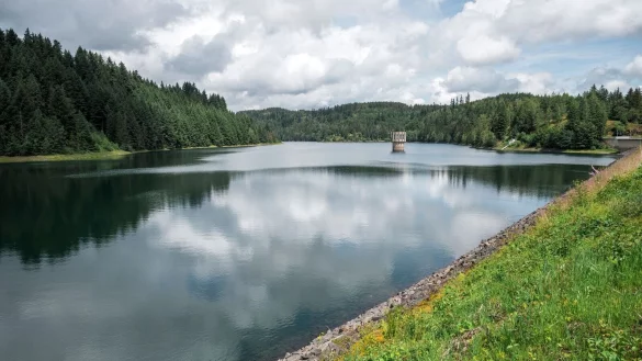 Erholungsort und wichtige Trinkwasserquelle der Region: die Talsperre Mauthaus in Oberfranken. - &copy; Daniel Vogl/dpa