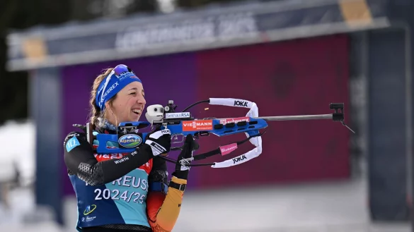 Franziska Preuß ist bereit für den Sprint in Lenzerheide. - © Martin Schutt/dpa