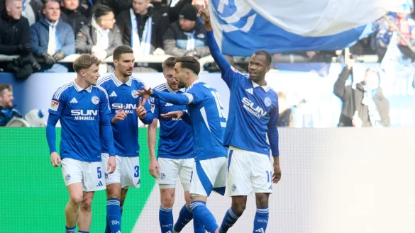 Neuzugang Ba (r) schie&szlig;t Schalke mit seinem ersten Treffer f&uuml;r die K&ouml;nigsblauen zum Sieg. - &copy; Bernd Thissen/dpa