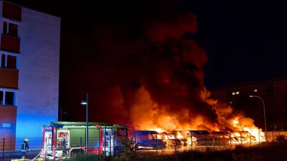 Fast 100 Einsatzkr&auml;fte sind bei der Brandbek&auml;mpfung zum Einsatz gekommen. - &copy; Michael Ukas/dpa