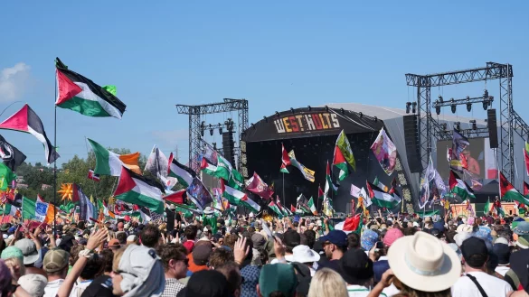 Im Publikum waren zahlreiche pal&auml;stinensische Fahnen zu sehen. - &copy; Scott A Garfitt/Invision/AP/dpa