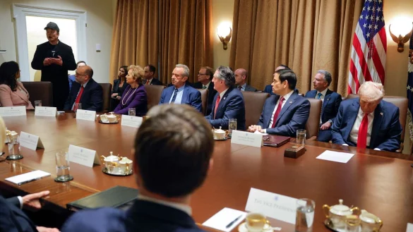 Die Rolle von Elon Musk in der US-Regierung ist unklar - aber im Weißen Haus darf er vor Trumps Kabinett über Einsparungsmaßnahmen sprechen. - © Pool/AP/dpa