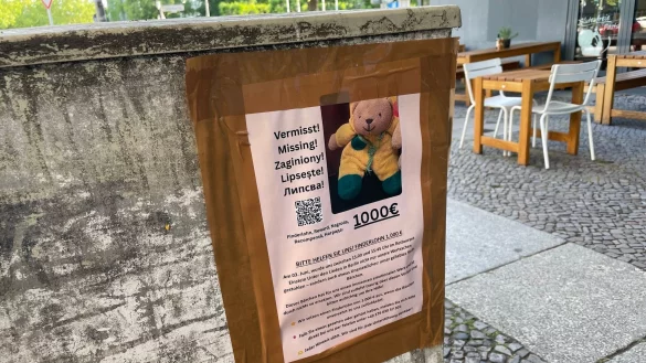 Neben den Plakaten auf Deutsch bittet auch ein eigener Webauftritt auf Englisch, Polnisch, Rum&auml;nisch und Bulgarisch um Hinweise zu dem gestohlenen Pl&uuml;schtier. - &copy; Christof Bock/dpa