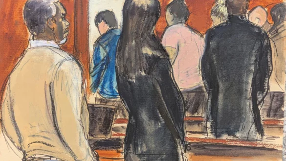 Die Gerichtszeichnung stellt Sean «Diddy» Combs am 1.7. mit seinem Verteidigungsteam dar, wie er zusieht, wie die Geschworenen den Gerichtssaal verlassen. - © Elizabeth Williams/AP/dpa