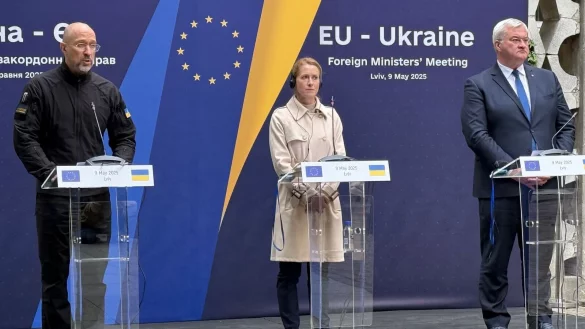 Die EU-Au&szlig;enbeauftragte Kallas und die Au&szlig;enminister der EU-Staaten kamen in Lwiw mit Vertretern der Ukraine zusammen. - &copy; J&ouml;rg Blank/dpa