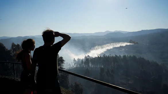 Bei einem Waldbrand westlich von Madrid waren L&ouml;schflugzeuge und -hubschrauber wie hier bei einem Feuer Ende Juli im Norden Spaniens im Einsatz. (Archivbild) - &copy; Adri&aacute;n Irago/EUROPA PRESS/dpa