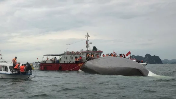 Mindestens 18 Menschen sind bei dem Bootsunglück in der Halong-Bucht gestorben. Rettungskräfte suchen nach weiteren Vermissten. - © VNA/Xinhua/dpa