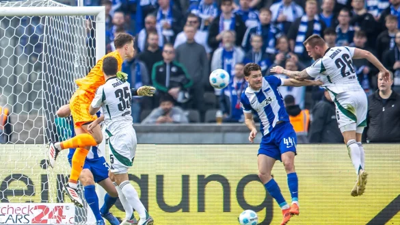 Schalke trifft zur Führung im Berliner Olympiastadion. - © Andreas Gora/dpa