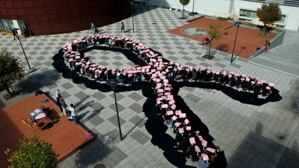 Die rosa Schleife ist ein internationales Symbol, dass Bewusstsein für Brustkrebs schaffen will. Eine von acht Frauen ist im Laufe ihres Lebens davon betroffen. - © Miguel A. Lopes/dpa