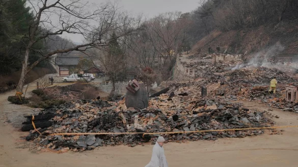 Bei den Bränden ist der über tausend Jahre alte Gounsa-Tempel zerstört worden. - © Ahn Young-joon/AP/dpa