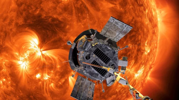 Die Computergrafik zeigt die «Parker Solar Probe»-Sonde auf dem Weg zur Sonne. (Handout) - © -/AP/dpa