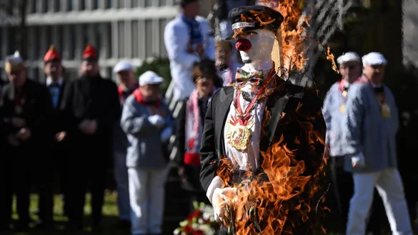 In Düsseldorf stand der Hoppeditz in Flammen. - © Federico Gambarini/dpa