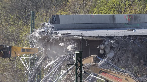 Die Ringbahnbrücke im Westen Berlins war Mitte März aus Sicherheitsgründen kurzfristig komplett gesperrt und dann abgerissen worden. (Archivfoto) - © Soeren Stache/dpa