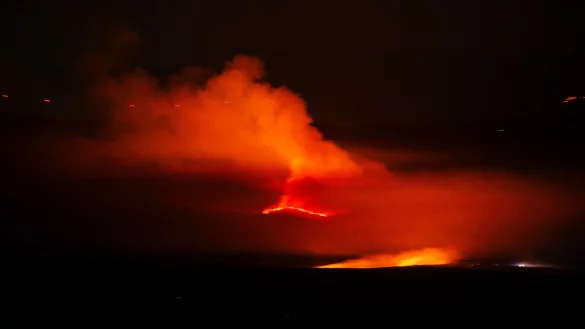 Der Feuerschein der riesigen Waldbrände ist vor allem nachts wie hier in der Autonomen Gemeinschaft von Kastilien und León in Spanien weithin sichtbar. - © Mateo Lanzuela/EUROPA PRESS/dpa