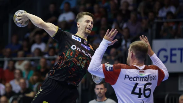 Michael Damgaard (l) und der SCM mussten sich Veszpr&eacute;m geschlagen geben. - &copy; Ronny Hartmann/dpa