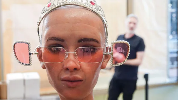 Roboter &laquo;Sophia&raquo; sei eine perfekte Bar-Frau, so Daniel Lofaro, Entwickler bei der Firma Hanson Robotics. - &copy; Christiane Oelrich/dpa