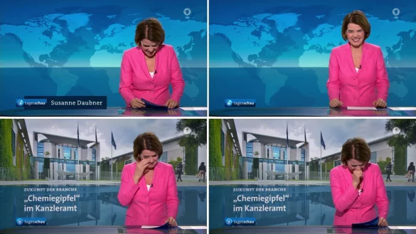 «Tagesschau»-Sprecherin Susanne Daubner wurde mitten in den Morgennachrichten von einem hartnäckigen Lachanfall heimgesucht. - © ARD-aktuell/dpa