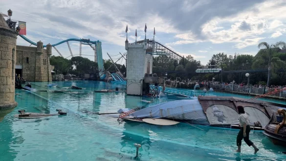 Blick auf das Areal der Show &laquo;Retorno dos Piratas&raquo;&raquo; und der Attraktion &laquo;Atlantica SuperSplash&raquo; im Europa-Park. - &copy; Pascal Czech/dpa
