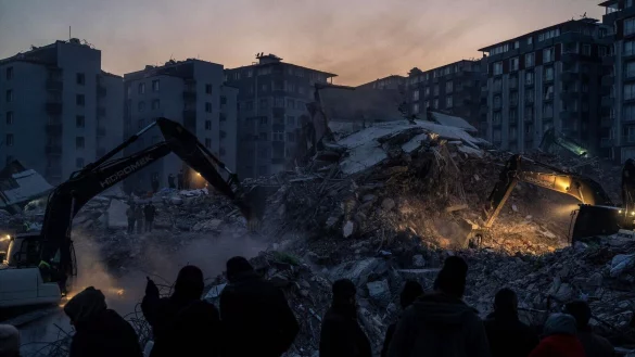 Ein zerstörtes Gebäude in der Stadt Antakya. - © Petros Giannakouris/AP/dpa