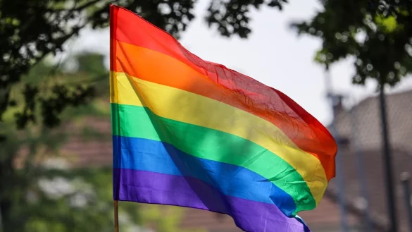 Eine Regenbogenfahne weht im Wind. - &copy; Focke Strangmann/dpa