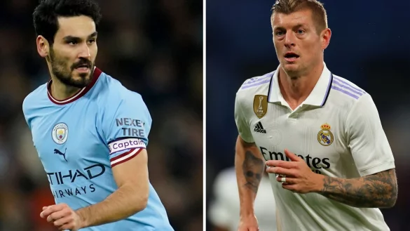 Treffen im Champions-League-Halbfinale aufeinander: Ilkay G&uuml;ndogan (l) und Toni Kroos. - &copy; Dave Thompson/Shaun Brooks/AP/Action Plus Sports via ZUMA Wire/dpa