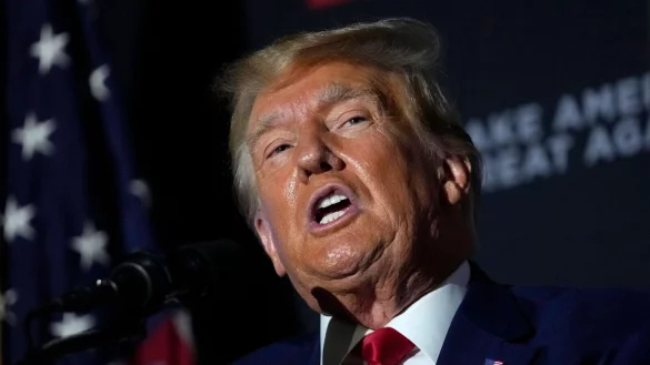 Donald Trump spricht bei einer Wahlkampfveranstaltung in New Hampshire. - © Robert F. Bukaty/AP/dpa