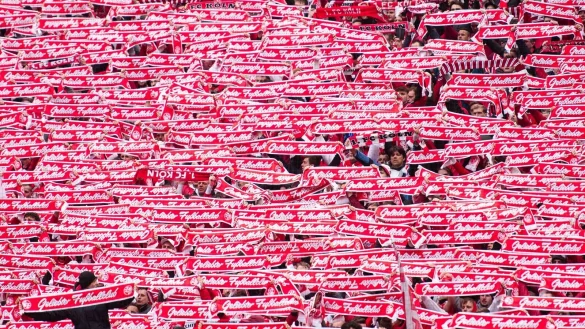 Kölner Fans halten ihre Fanschals mit der Aufschrift "Geliebter Fußballclub". - © Marius Becker/dpa/Archivbild