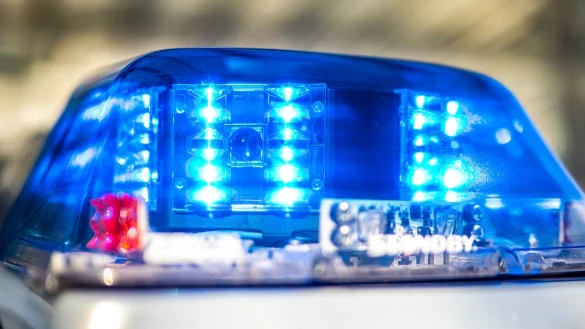 Ein Blaulicht leuchtet auf dem Dach eines Polizeiwagens. - © David Inderlied/dpa/Symbolbild