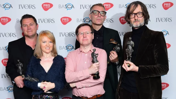 Nick Banks (l-r), Candida Doyle, Mark Webber, Steve Mackey und Jarvis Cocker von Pulp. - &copy; Ian West/PA Wire/dpa