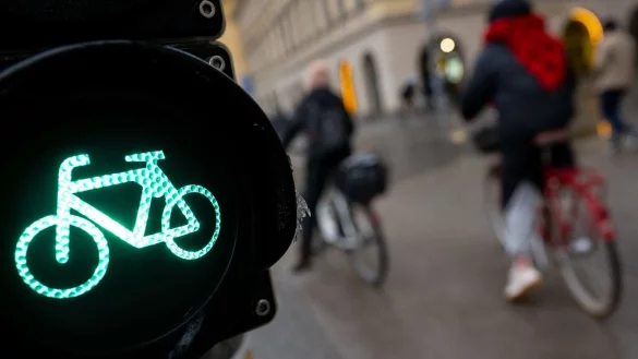 Eine Fahrradampel springt auf Gr&uuml;n. - &copy; Sven Hoppe/dpa