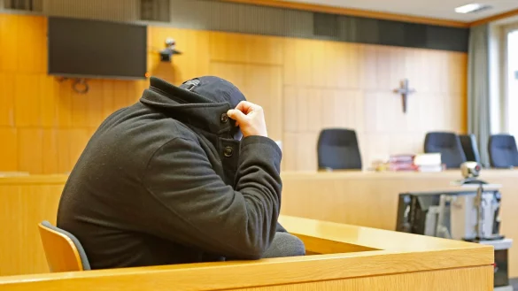 Der Angeklagte sitzt beim Auftakt seines Prozesses im Gerichtssaal in Traunstein. - &copy; Uwe Lein/dpa