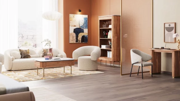 Gestatten: Kelly Boucl&eacute;. So hei&szlig;t das neue Sofa von Kare, bezogen mit flauschigem Stoff. - &copy; Kare/dpa-tmn