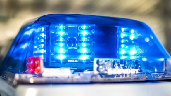 Ein Blaulicht leuchtet auf dem Dach eines Polizeiwagens. - © David Inderlied/dpa/Symbolbild