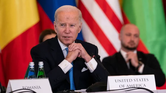 US-Pr&auml;sident Joe Biden spricht w&auml;hrend eines Treffens mit den Staats- und Regierungschefs des &laquo;Bukarest 9&raquo;-Formats, einer Gruppe von neun L&auml;ndern, die die Ostflanke der Nato bilden. - &copy; Evan Vucci/AP/dpa