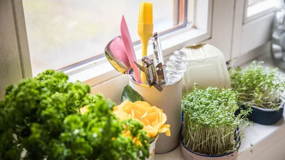 Mit Kr&auml;utert&ouml;pfchen von der Fensterbank hat man immer schnell ein paar zus&auml;tzliche Aromen f&uuml;r Gerichte zur Hand. Aber bitte nicht zu klein schneiden. Dabei gehen Aromen verloren. - &copy; Christin Klose/dpa-tmn