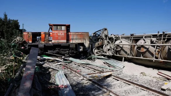 Ein Teil des entgleisten G&uuml;terzuges an der Unfallstelle in Geseke. - &copy; Friso Gentsch/dpa