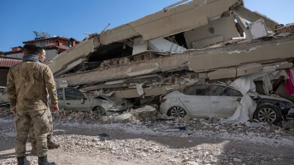 Autos, Häuser - das türkische Kirikhan liegt in Trümmern. - © Boris Roessler/dpa