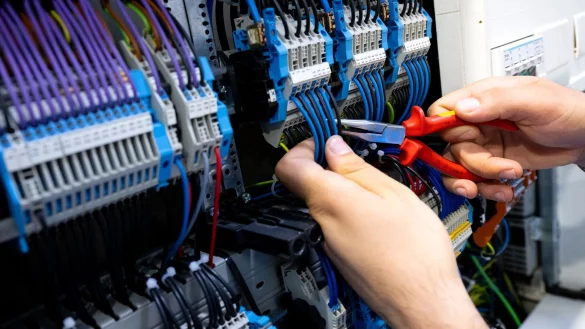 Ein Mann arbeitet an einem Stromkasten: Der Mangel an geeignetem Fachpersonal hemmt Duetschlands wirtschaftliche Entwicklung. - &copy; Sven Hoppe/dpa