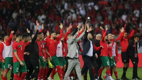 Marokkanische Spieler feiern den Sieg ihrer Mannschaft. - &copy; Mosa\\\'ab Elshamy/AP/dpa