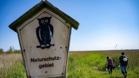 Ein Schild mit der Aufschrift &laquo;Naturschutzgebiet&raquo; in Mecklenburg-Vorpommern. - &copy; Stefan Sauer/dpa
