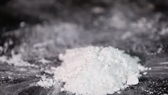 Ein Teil eines gro&szlig;en Kokainfunds wird bei einer Pressekonferenz der Hamburger Polizei gezeigt. - &copy; Christian Charisius/dpa