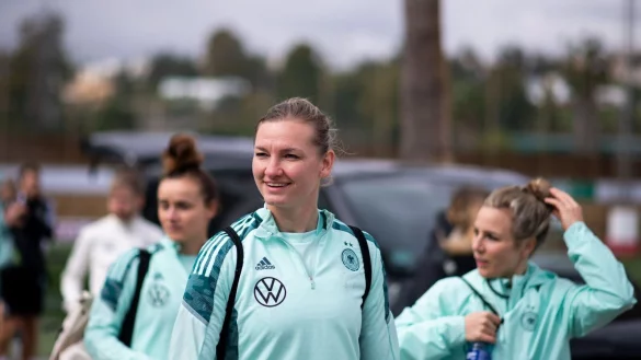 Alexandra Popp freut sich auf das Spiel in Duisburg. - &copy; Michael Memmler/Eibner Pressefoto/dpa